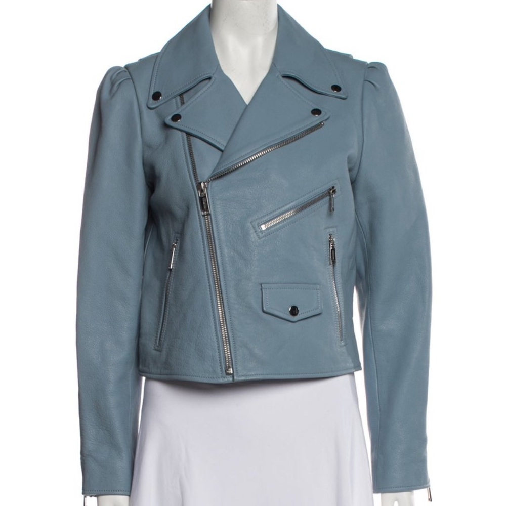 Women's Blue Leather Jacket, beautiful condition, Michael kors